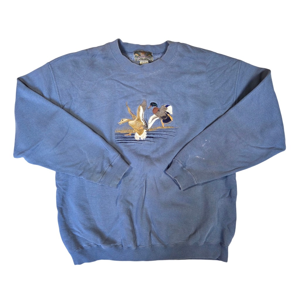 Cheyenne River Mens XL Blue Embroidered Mallard Duck Crewneck Sweatshirt Vintage